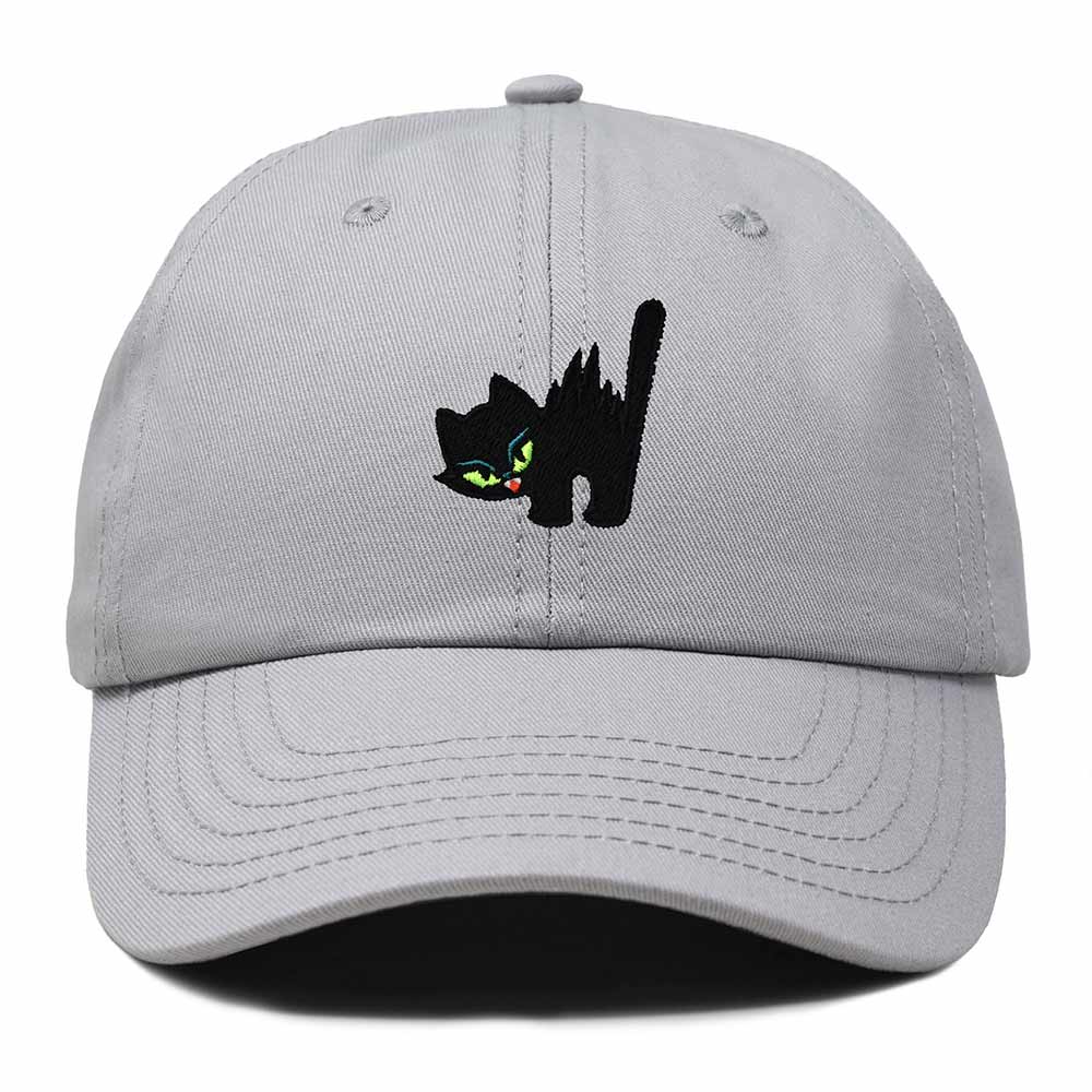 Dalix Blink Black Cat Embroidered Cotton Outdoor Baseball Cap Dad Hat Womens in Gray