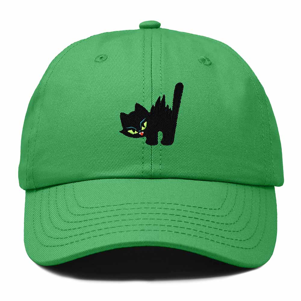Dalix Blink Black Cat Embroidered Cotton Outdoor Baseball Cap Dad Hat Womens in Kelly Green