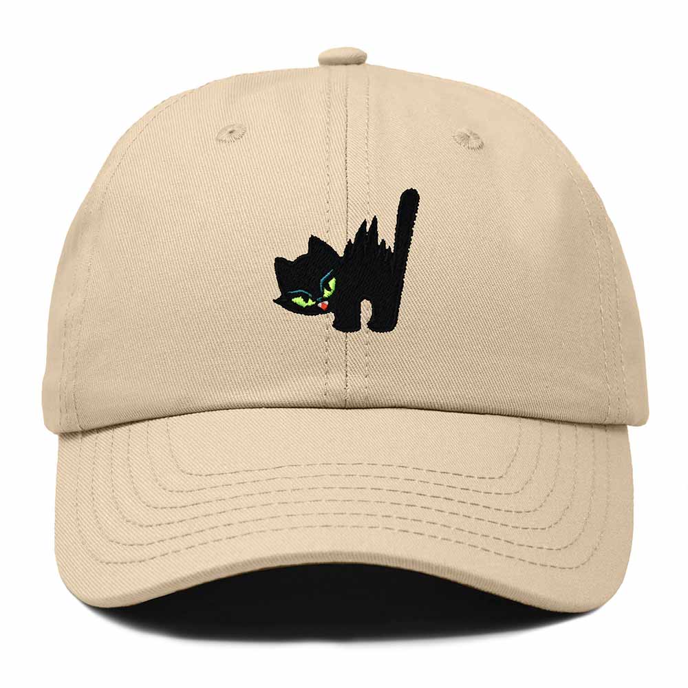 Dalix Blink Black Cat Embroidered Cotton Outdoor Baseball Cap Dad Hat Womens in Khaki