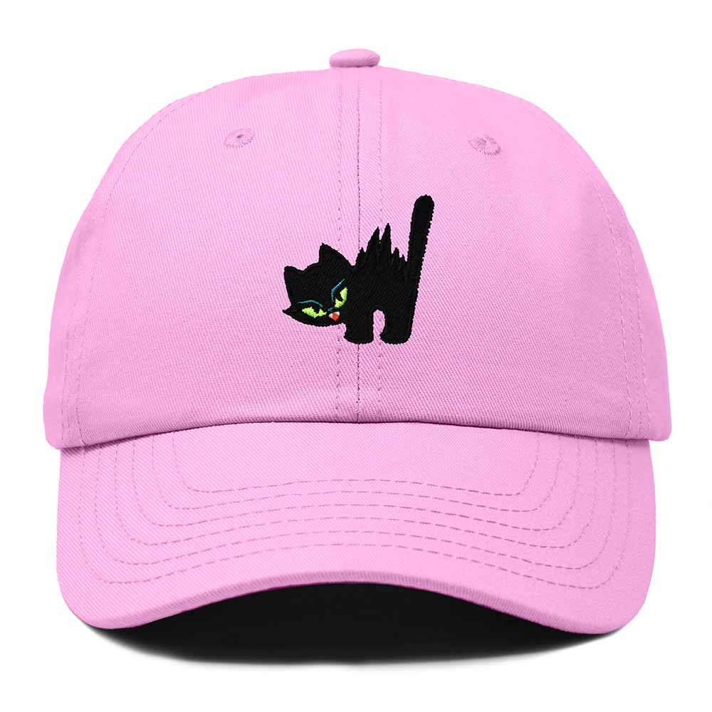 Dalix Blink Black Cat Embroidered Cotton Outdoor Baseball Cap Dad Hat Womens in Light Pink