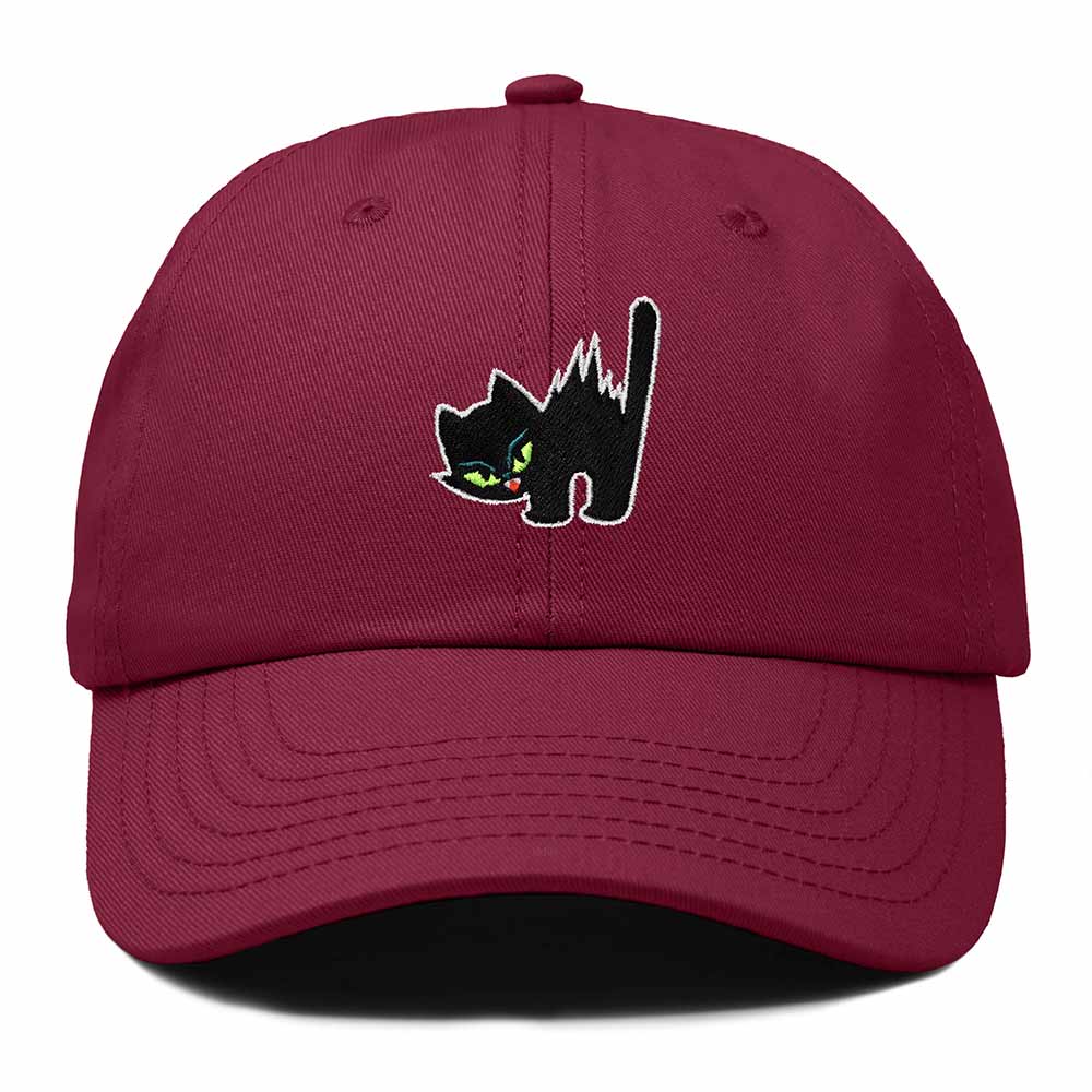 Dalix Blink Black Cat Embroidered Cotton Outdoor Baseball Cap Dad Hat Womens in Maroon