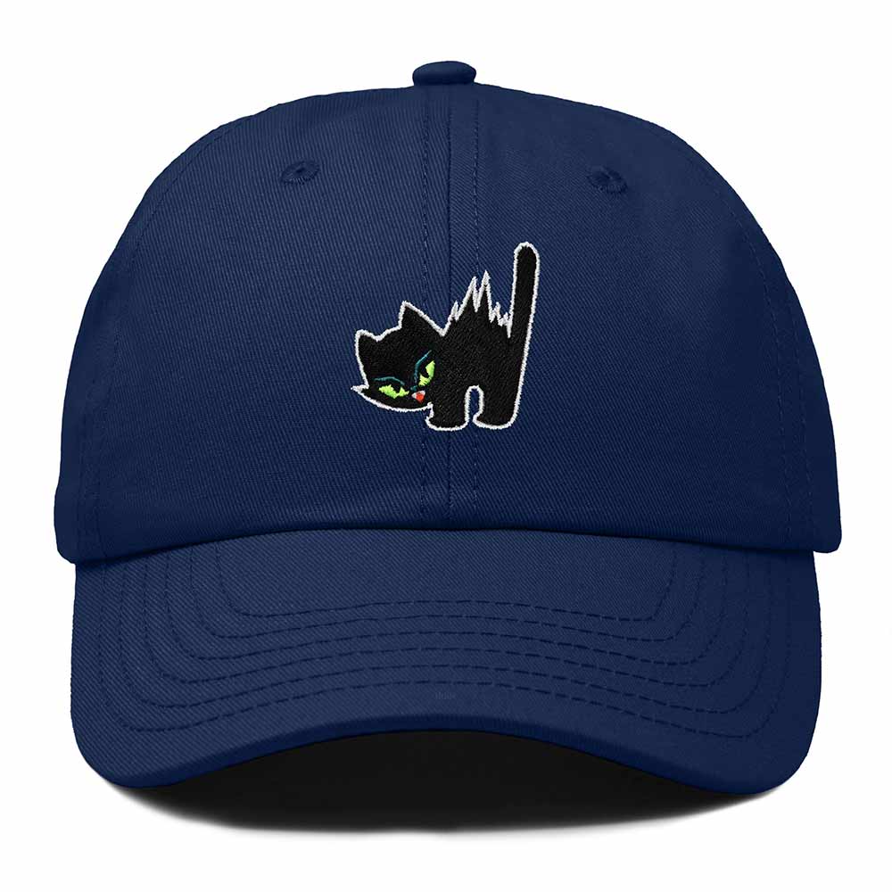 Dalix Blink Black Cat Embroidered Cotton Outdoor Baseball Cap Dad Hat Womens in Navy Blue