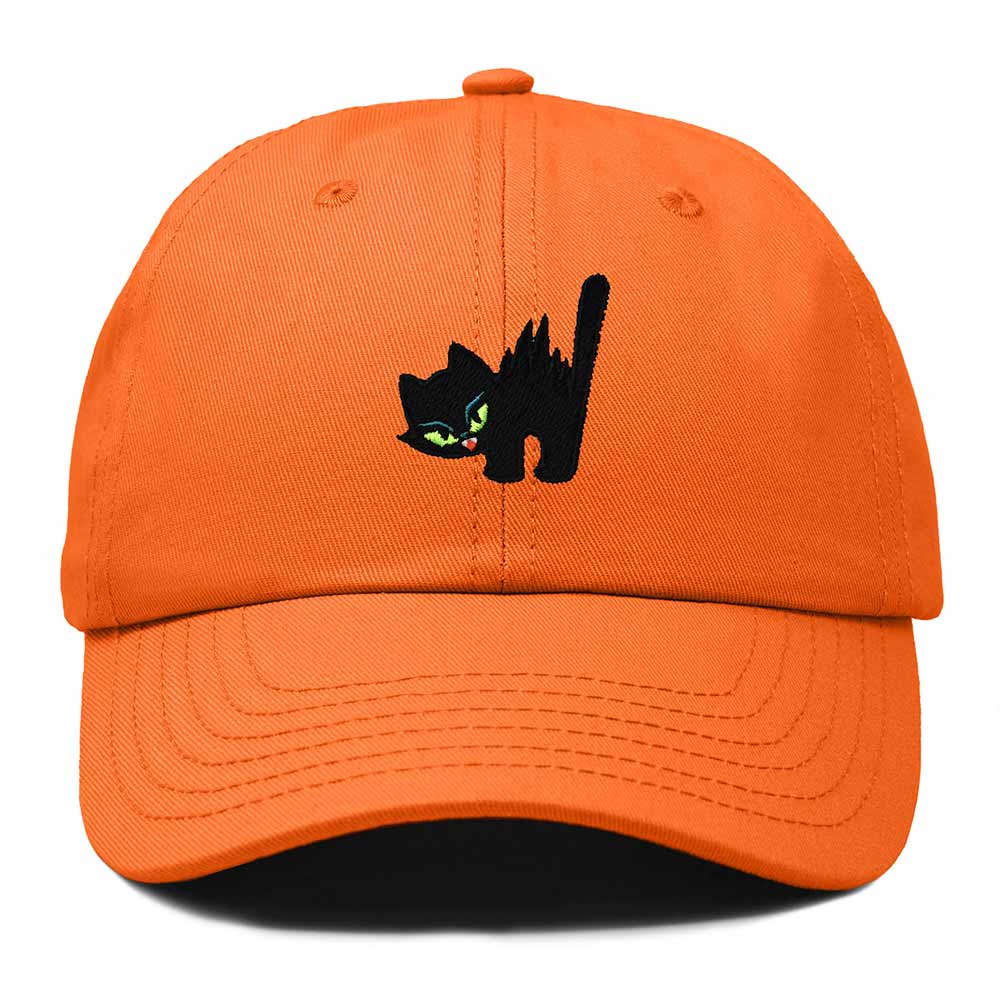 Dalix Blink Black Cat Embroidered Cotton Outdoor Baseball Cap Dad Hat Womens in Orange
