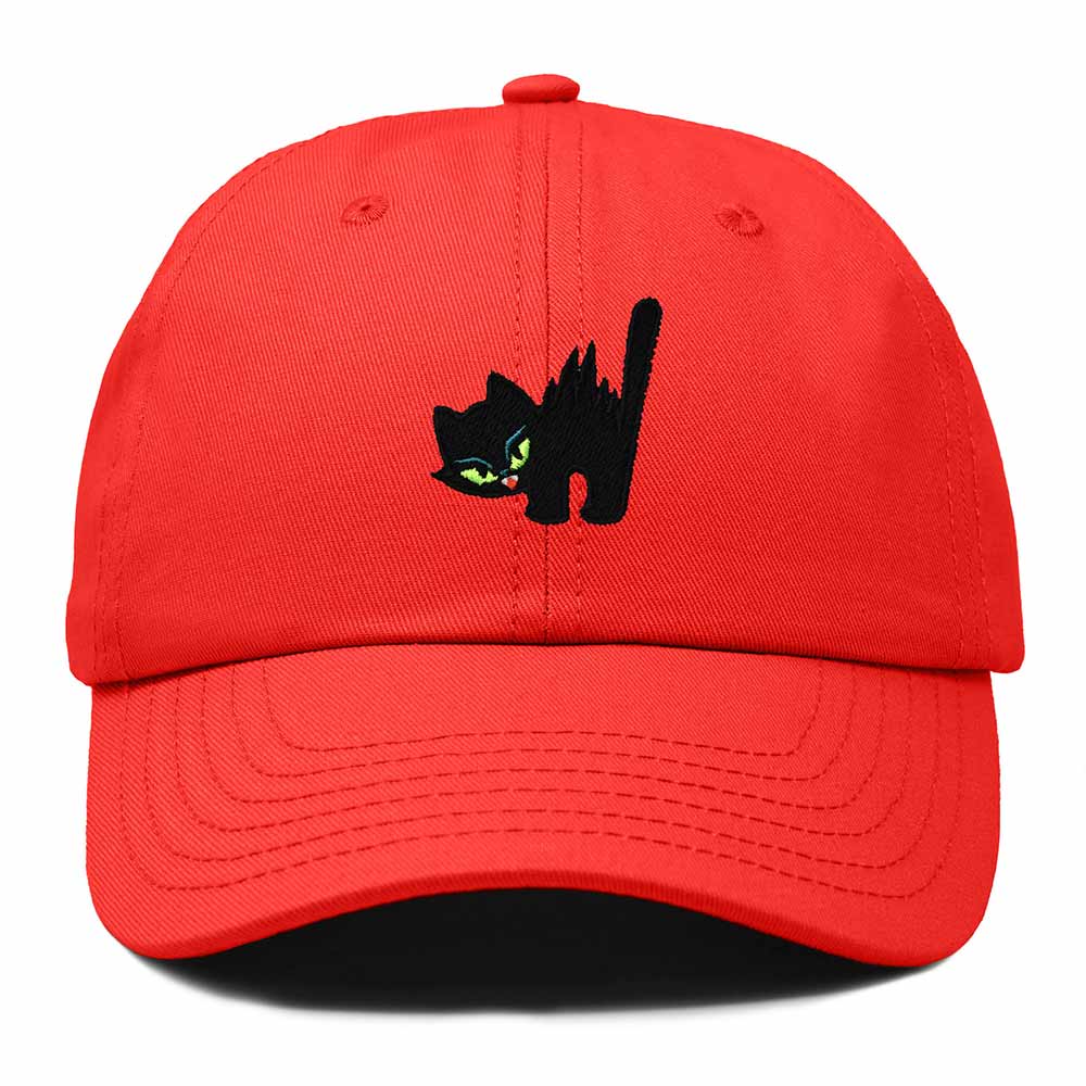 Dalix Blink Black Cat Embroidered Cotton Outdoor Baseball Cap Dad Hat Womens in Red