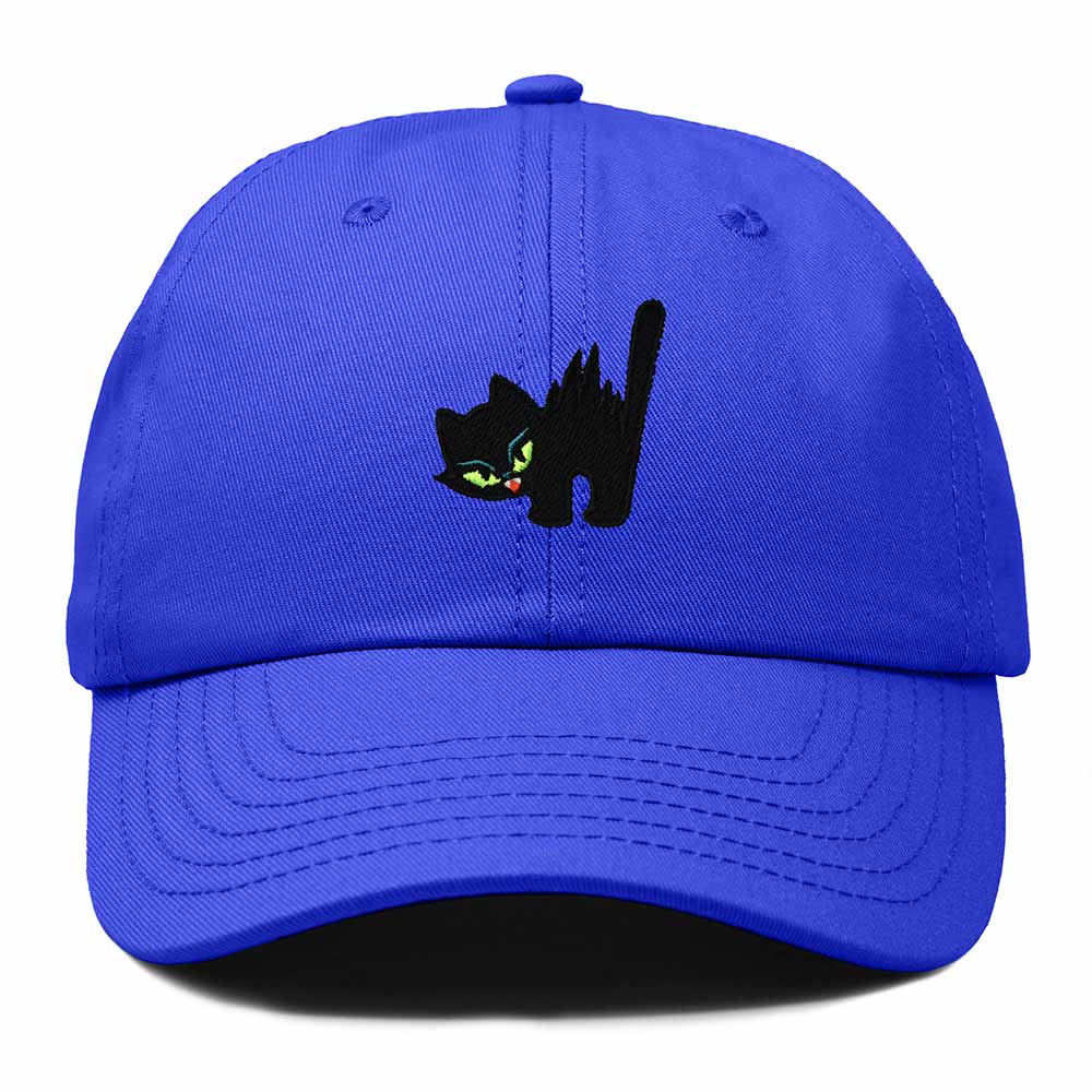 Dalix Blink Black Cat Embroidered Cotton Outdoor Baseball Cap Dad Hat Womens in Royal Blue