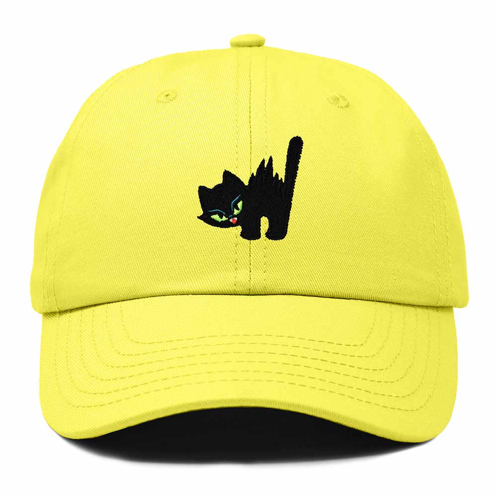 Dalix Blink Black Cat Embroidered Cotton Outdoor Baseball Cap Dad Hat Womens in Yellow