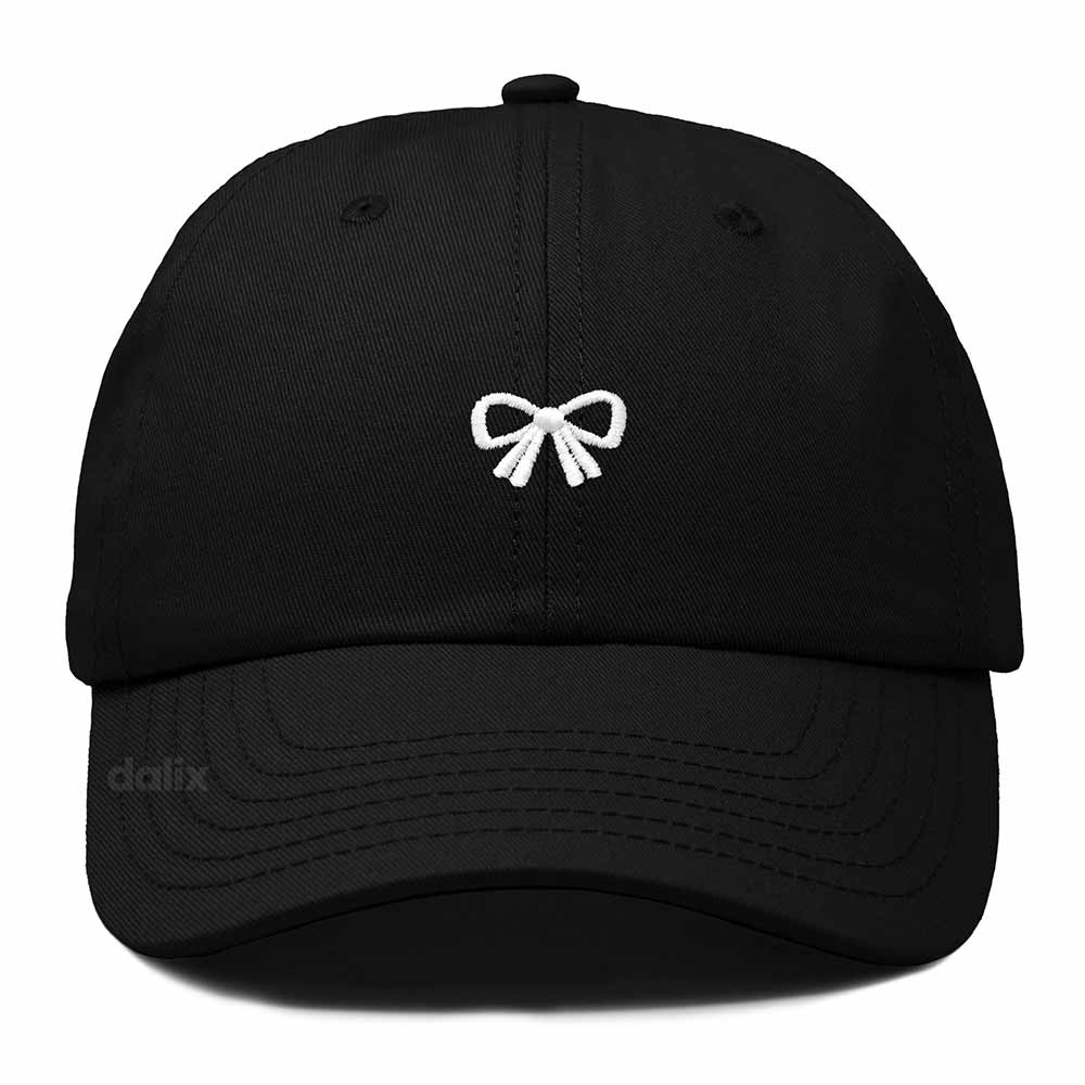 Dalix Bow Embroidered Coquette Cotton Summer Cute Outdoor Baseball Cap Dad Hat Womens in Black