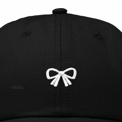 Dalix Bow Embroidered Coquette Cotton Summer Cute Outdoor Baseball Cap Dad Hat Womens in Black