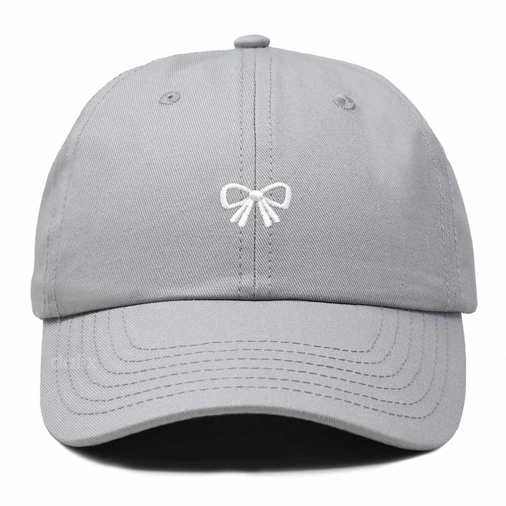 Dalix Bow Embroidered Coquette Cotton Summer Cute Outdoor Baseball Cap Dad Hat Womens in Gray