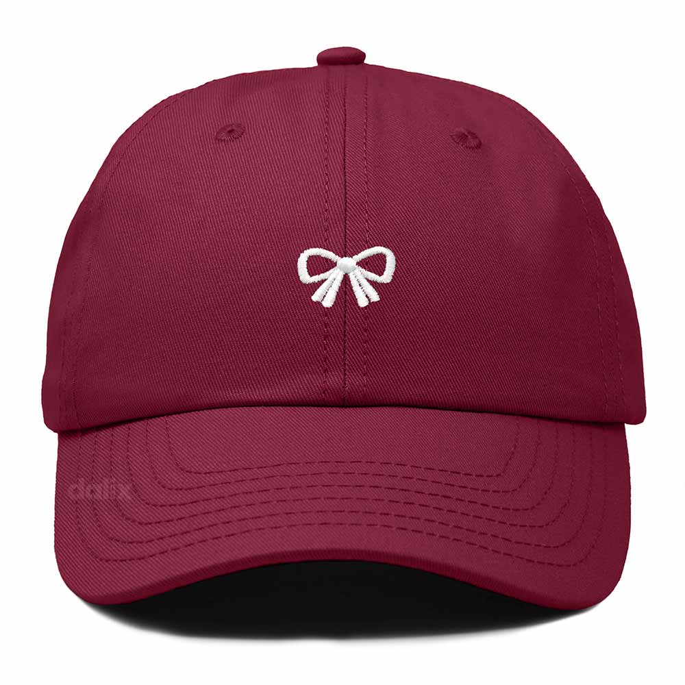 Dalix Bow Embroidered Coquette Cotton Summer Cute Outdoor Baseball Cap Dad Hat Womens in Maroon