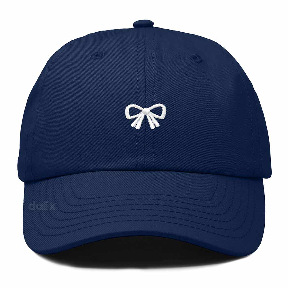 Dalix Bow Embroidered Coquette Cotton Summer Cute Outdoor Baseball Cap Dad Hat Womens in Navy Blue