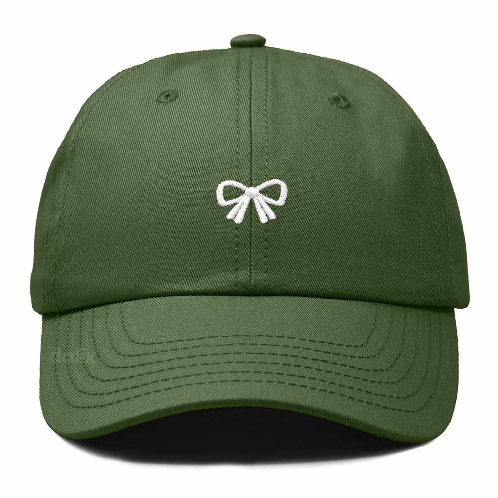 Dalix Bow Embroidered Coquette Cotton Summer Cute Outdoor Baseball Cap Dad Hat Womens in Olive