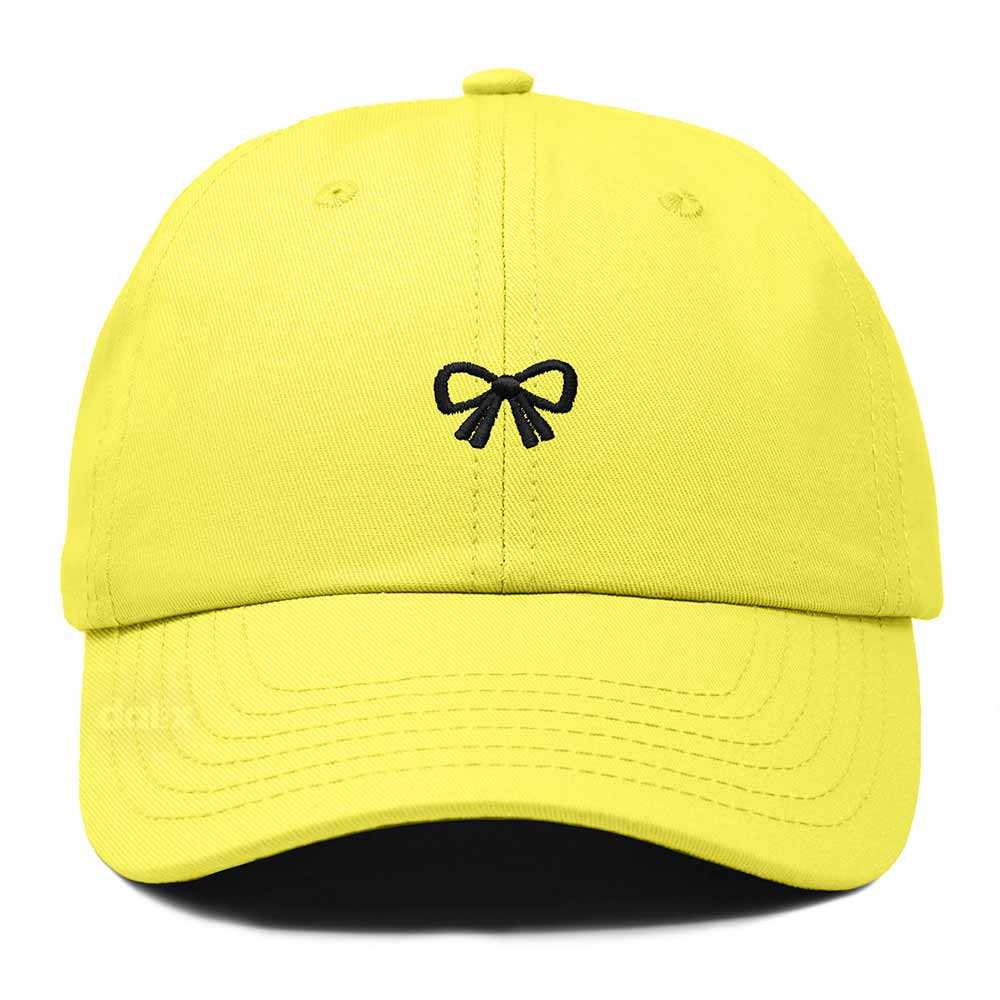 Dalix Bow Embroidered Coquette Cotton Summer Cute Outdoor Baseball Cap Dad Hat Womens in Yellow