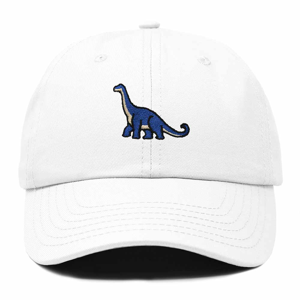 Dalix Brachiosaurus Embroidered Dinosaur Cotton Summer Outdoor Baseball Cap Dad Hat Mens in White