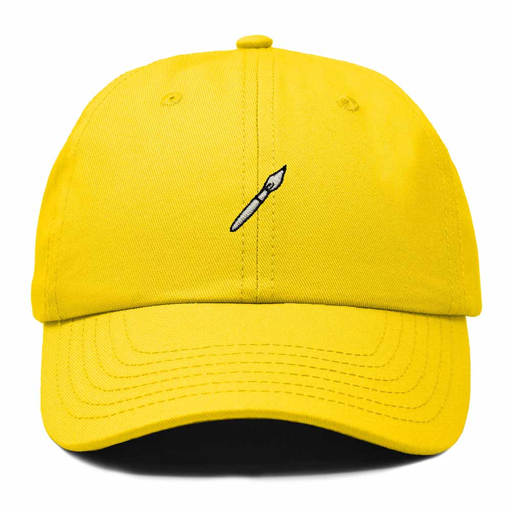 Dalix Paint Brush Embroidered Adjustable Artist Cotton Twill Dad Hat for Men in Gold