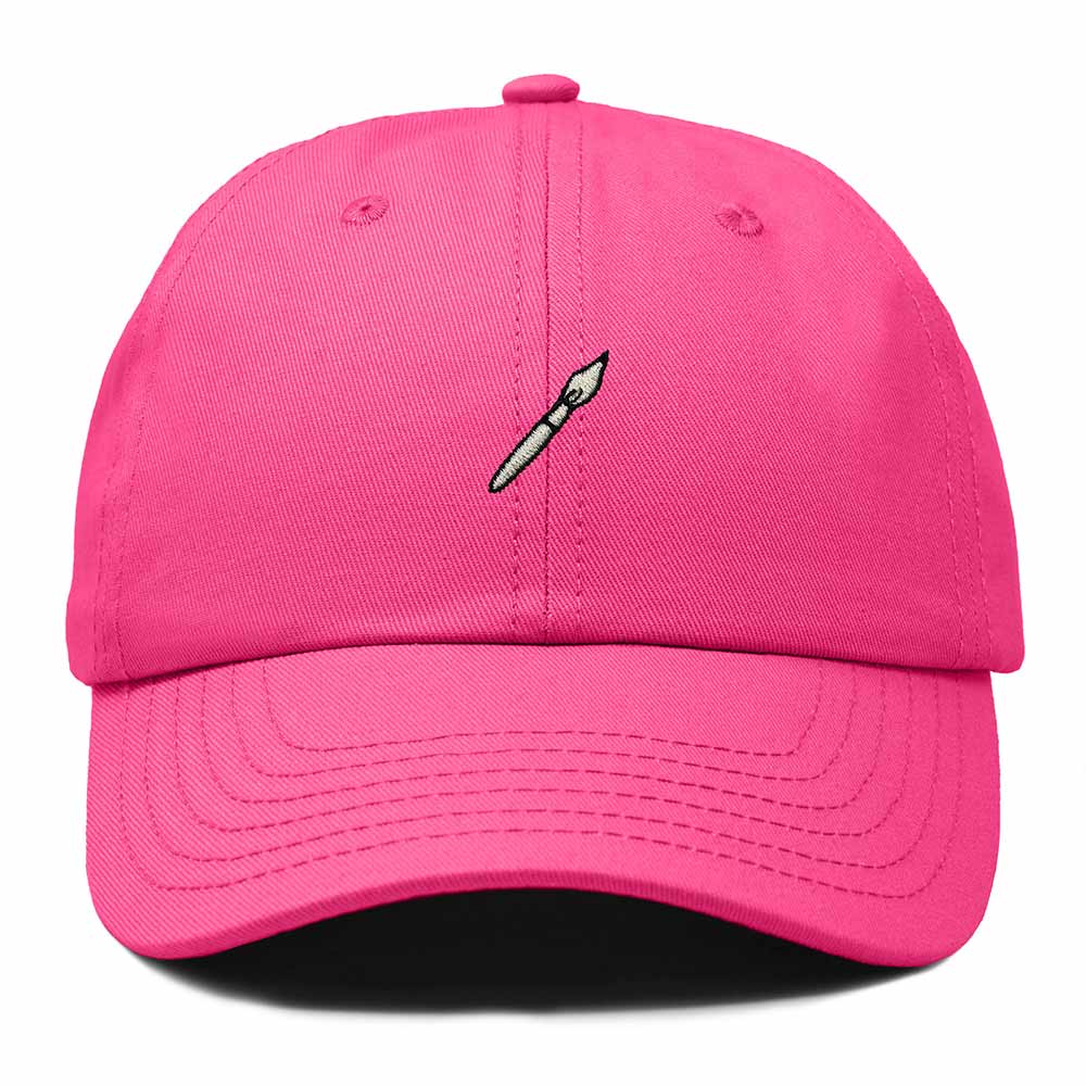 Dalix Paint Brush Embroidered Adjustable Artist Cotton Twill Dad Hat for Men in Hot Pink