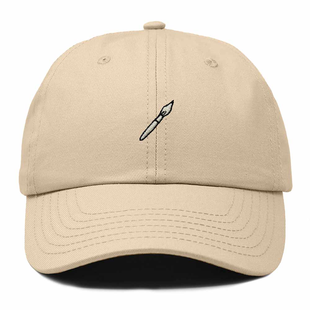 Dalix Paint Brush Embroidered Adjustable Artist Cotton Twill Dad Hat for Men in Khaki