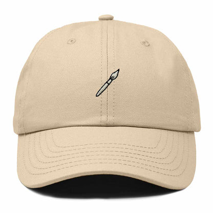 Dalix Paint Brush Embroidered Adjustable Artist Cotton Twill Dad Hat for Men in Khaki