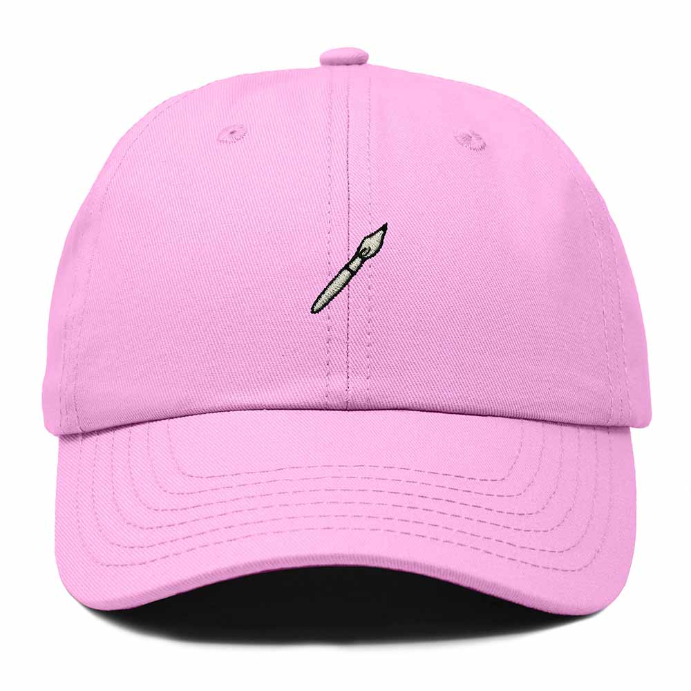 Dalix Paint Brush Embroidered Adjustable Artist Cotton Twill Dad Hat for Men in Light Pink