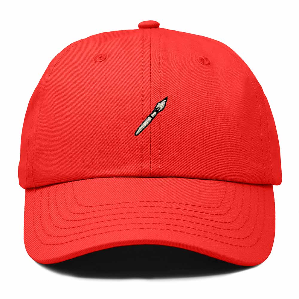 Dalix Paint Brush Embroidered Adjustable Artist Cotton Twill Dad Hat for Men in Red