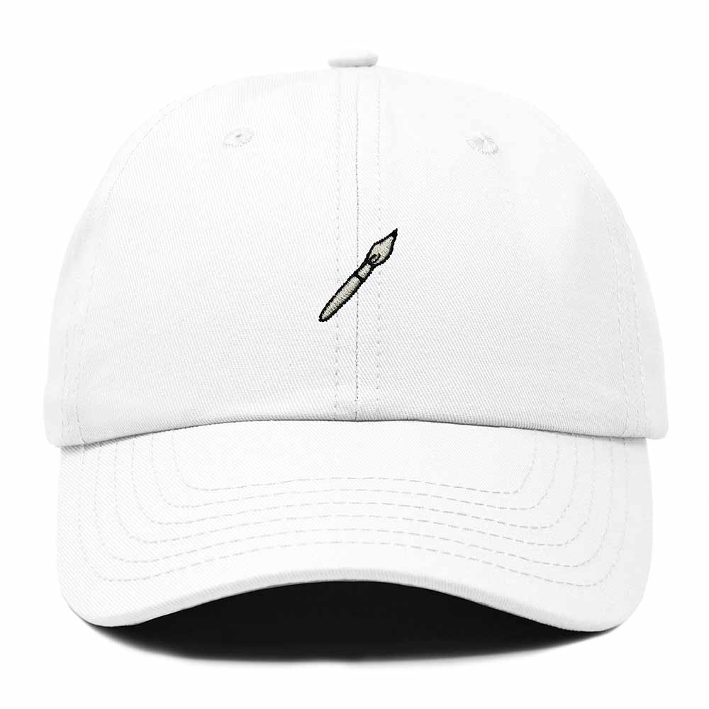 Dalix Paint Brush Embroidered Adjustable Artist Cotton Twill Dad Hat for Men in White