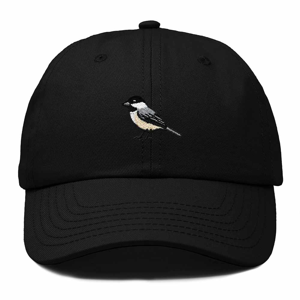 Dalix Black Capped Chickadee Massachusetts Embroidered Bird Cotton Baseball Cap Dad Hat Mens Womens Outdoor Summer in Black