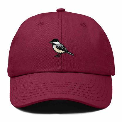 Dalix Black Capped Chickadee Massachusetts Embroidered Bird Cotton Baseball Cap Dad Hat Mens Womens Outdoor Summer in Maroon