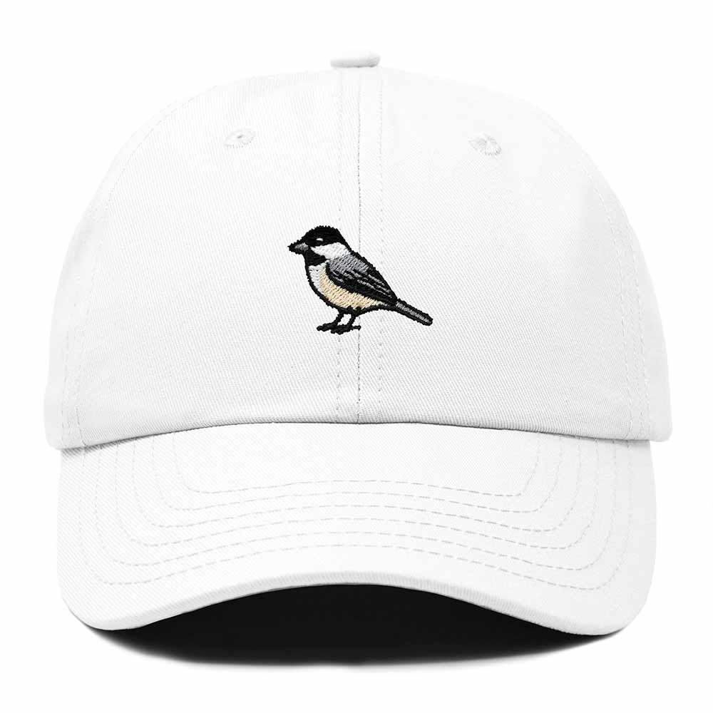 Dalix Black Capped Chickadee Massachusetts Embroidered Bird Cotton Baseball Cap Dad Hat Mens Womens Outdoor Summer in White