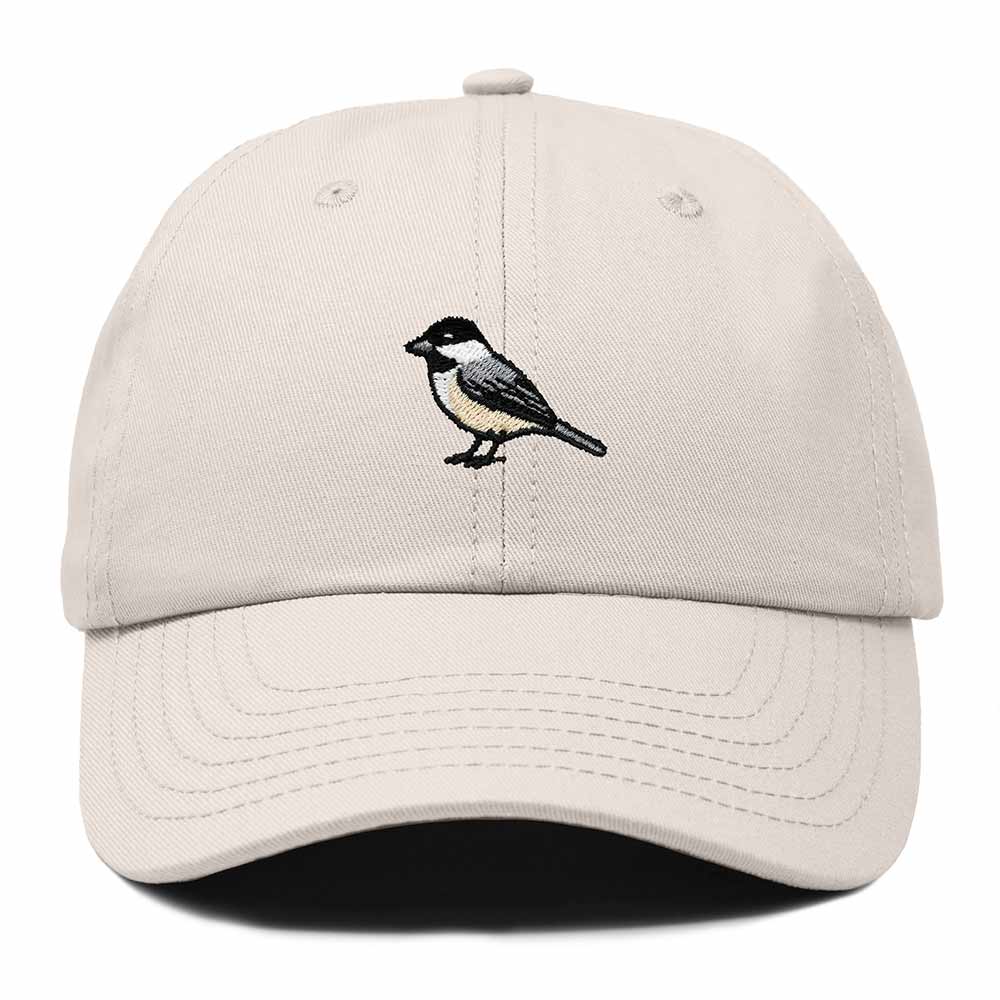 Dalix Black Capped Chickadee Maine Embroidered Bird Cotton Baseball Cap Dad Hat Mens Womens Outdoor Summer in Beige