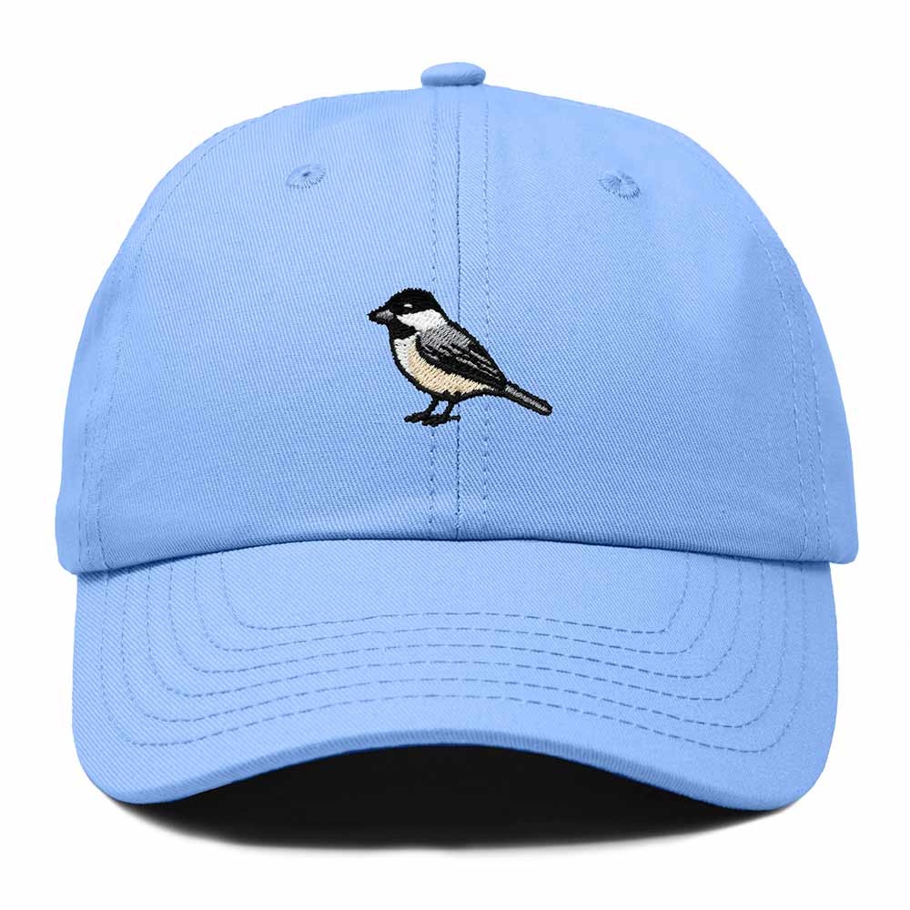 Dalix Black Capped Chickadee Maine Embroidered Bird Cotton Baseball Cap Dad Hat Mens Womens Outdoor Summer in Light Blue