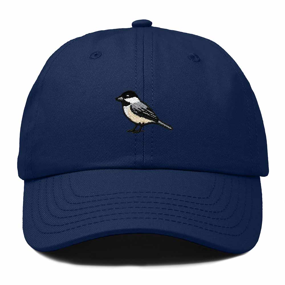 Dalix Black Capped Chickadee Maine Embroidered Bird Cotton Baseball Cap Dad Hat Mens Womens Outdoor Summer in Navy Blue