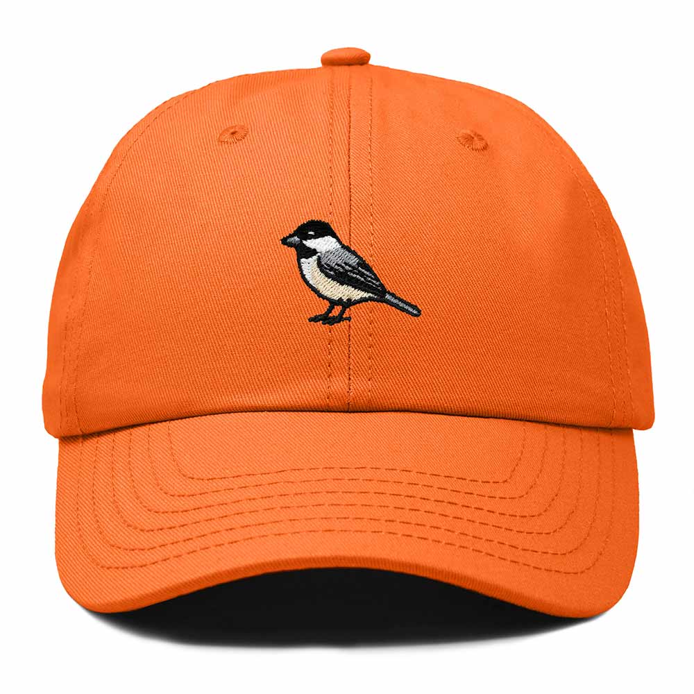 Dalix Black Capped Chickadee Maine Embroidered Bird Cotton Baseball Cap Dad Hat Mens Womens Outdoor Summer in Orange