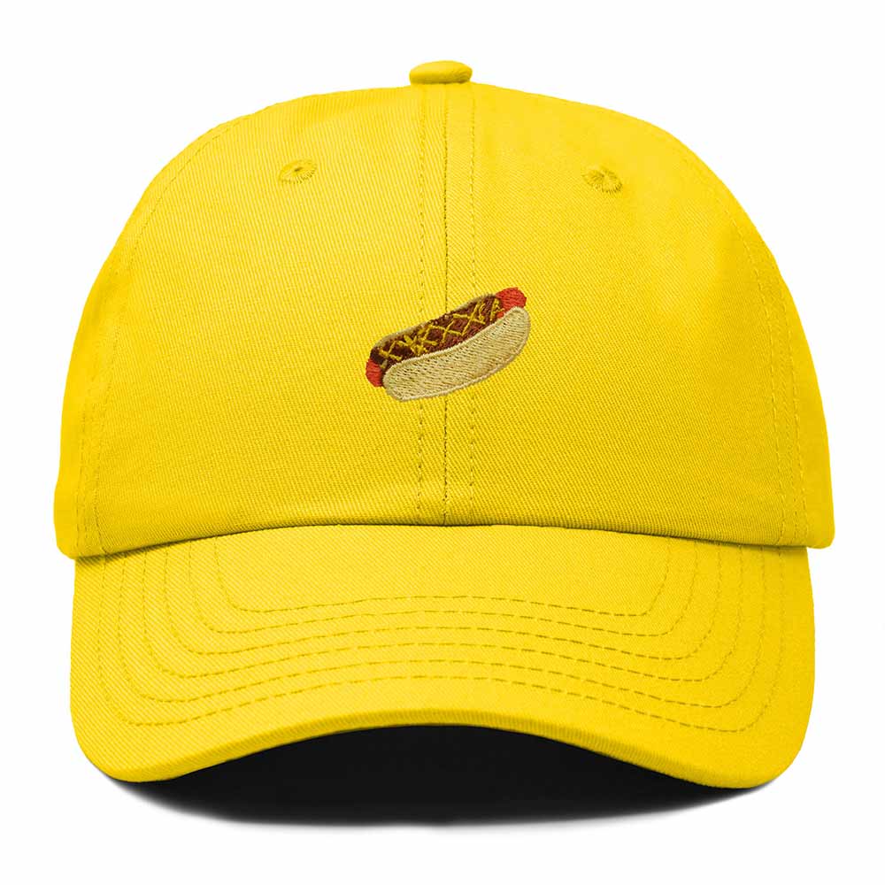 Dalix Chili Dog Embroidered Cotton Dad Hat Food Adjustable Baseball Cap Summer Outdoor Unisex Mens Womens in Gold