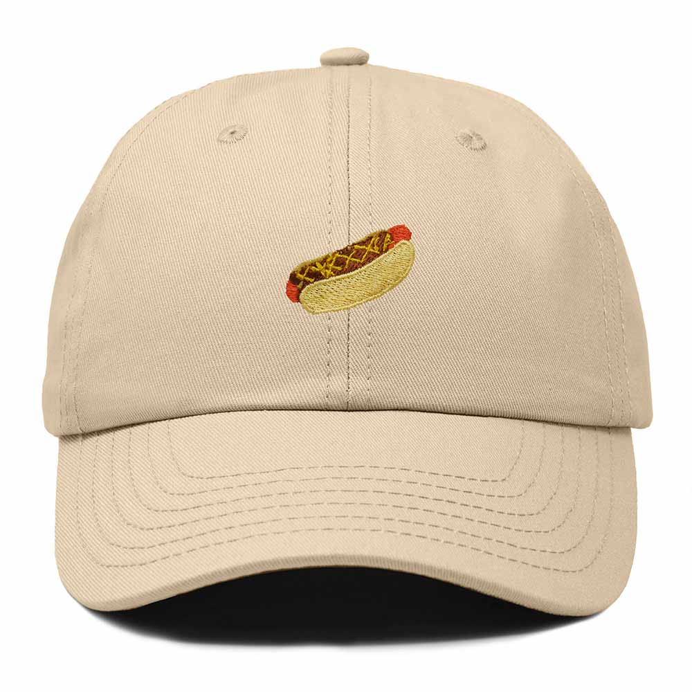 Dalix Chili Dog Embroidered Cotton Dad Hat Food Adjustable Baseball Cap Summer Outdoor Unisex Mens Womens in Khaki