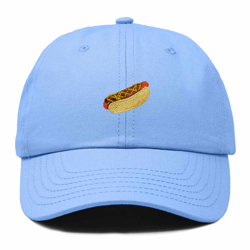 Dalix Chili Dog Embroidered Cotton Dad Hat Food Adjustable Baseball Cap Summer Outdoor Unisex Mens Womens in Light Blue