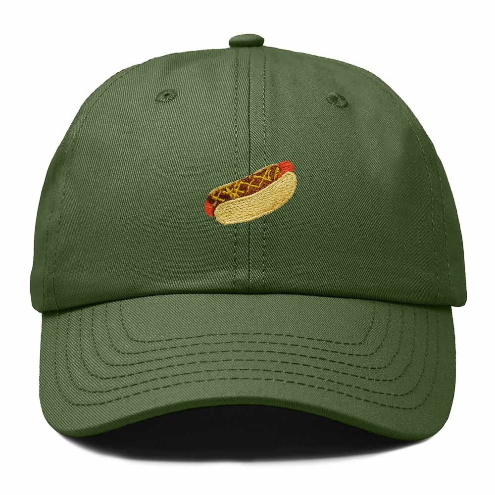 Dalix Chili Dog Embroidered Cotton Dad Hat Food Adjustable Baseball Cap Summer Outdoor Unisex Mens Womens in Olive