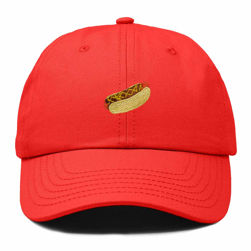 Dalix Chili Dog Embroidered Cotton Dad Hat Food Adjustable Baseball Cap Summer Outdoor Unisex Mens Womens in Red