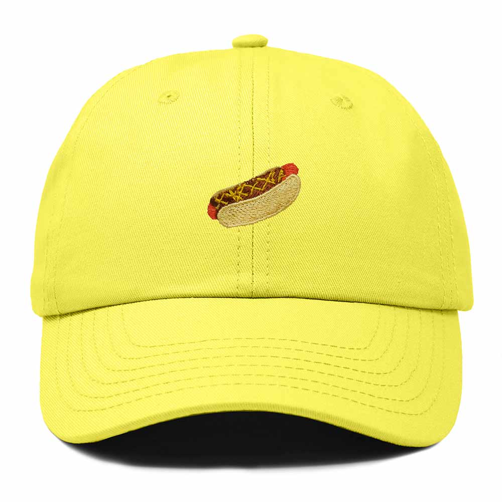 Dalix Chili Dog Embroidered Cotton Dad Hat Food Adjustable Baseball Cap Summer Outdoor Unisex Mens Womens in Yellow