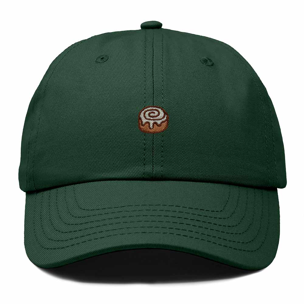 Dalix Cinnamon Roll Embroidered Dad Hat Cotton Cap Adjustable Strap Bakery Sweet Treat Low Profile Womens in Dark Green
