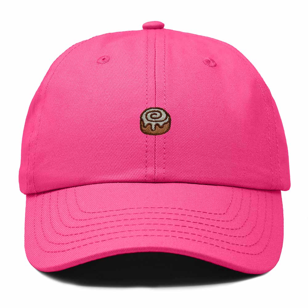 Dalix Cinnamon Roll Embroidered Dad Hat Cotton Cap Adjustable Strap Bakery Sweet Treat Low Profile Womens in Hot Pink