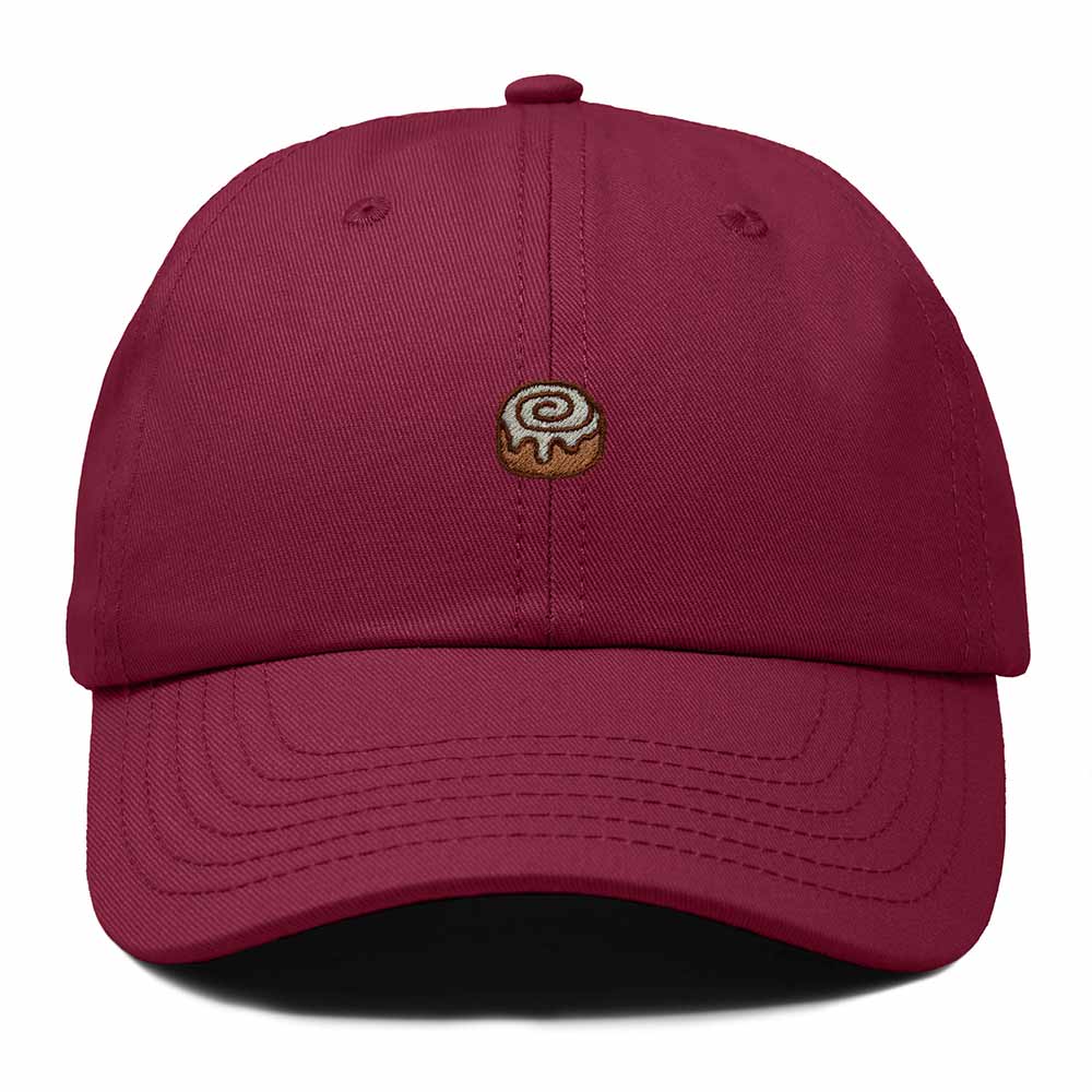 Dalix Cinnamon Roll Embroidered Dad Hat Cotton Cap Adjustable Strap Bakery Sweet Treat Low Profile Womens in Maroon