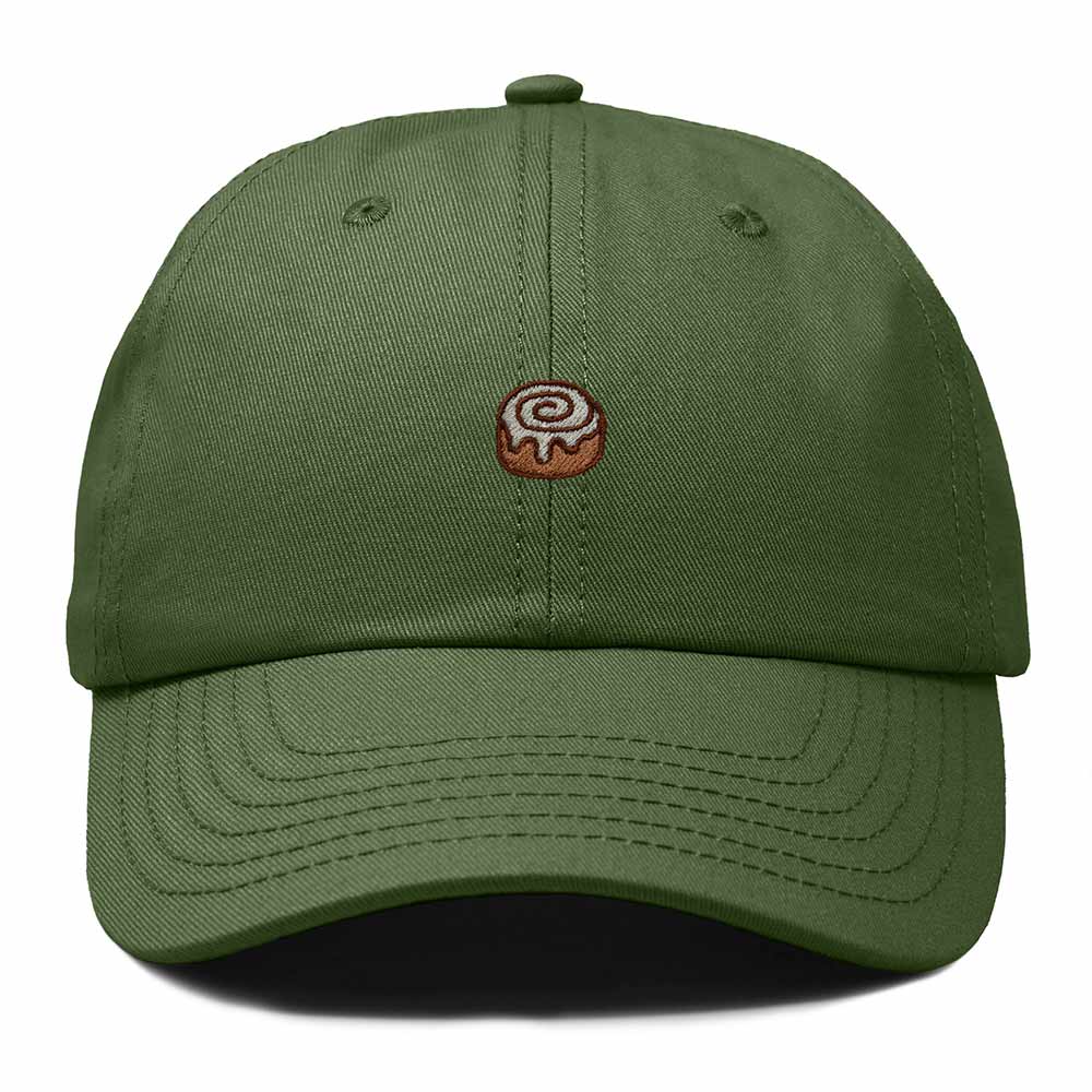 Dalix Cinnamon Roll Embroidered Dad Hat Cotton Cap Adjustable Strap Bakery Sweet Treat Low Profile Womens in Olive