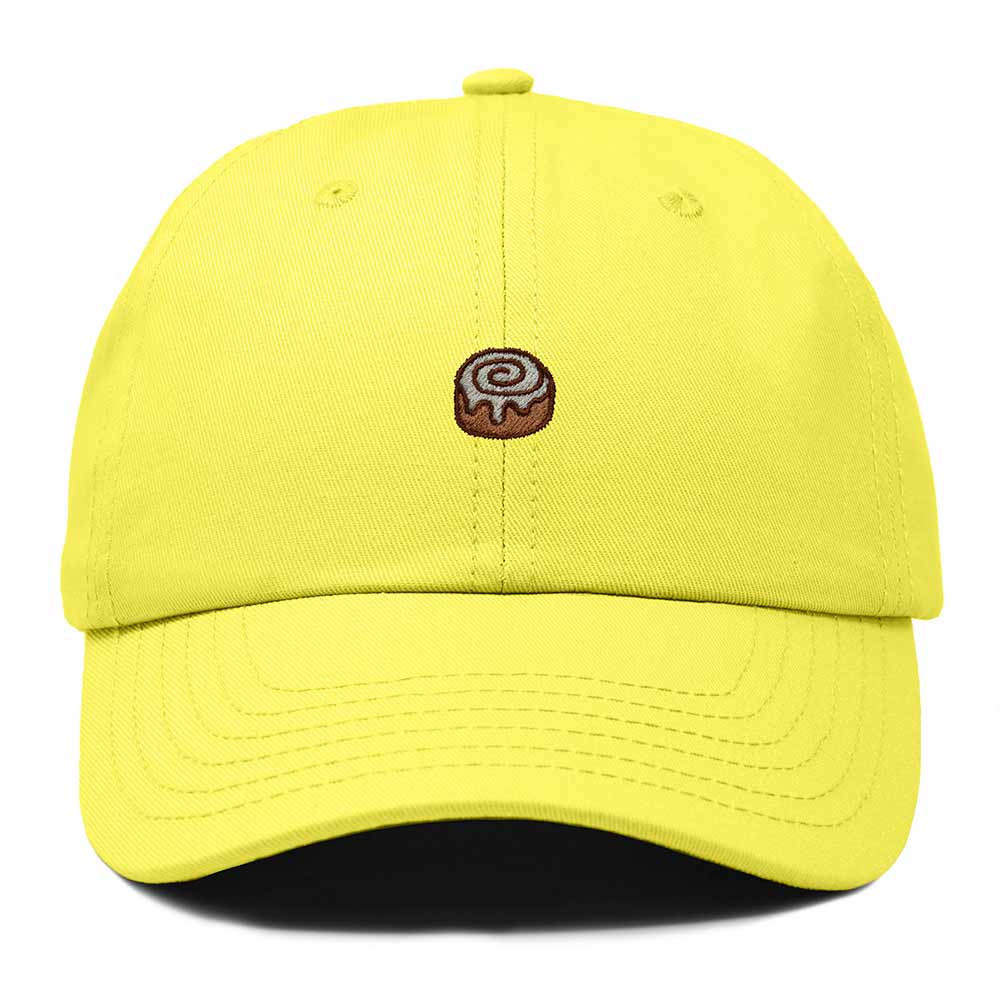 Dalix Cinnamon Roll Embroidered Dad Hat Cotton Cap Adjustable Strap Bakery Sweet Treat Low Profile Womens in Yellow