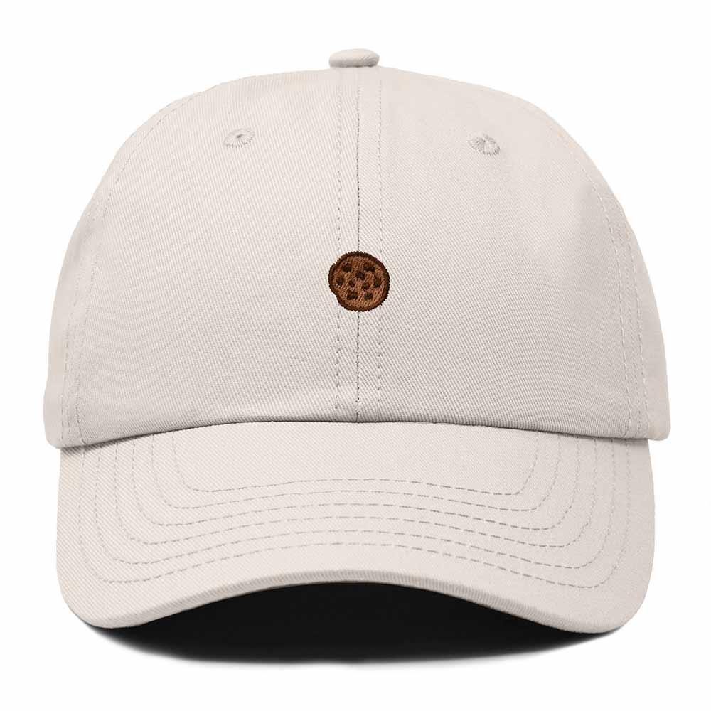 Dalix Cookie Embroidered Dad Hat Cotton Cap Adjustable Strap Chocolate Chip Dessert Low Profile Womens in Beige