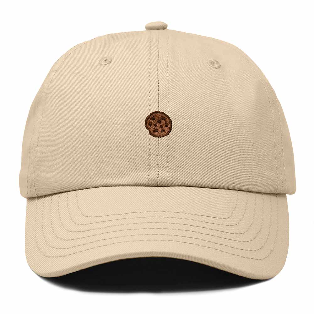 Dalix Cookie Embroidered Dad Hat Cotton Cap Adjustable Strap Chocolate Chip Dessert Low Profile Womens in Khaki