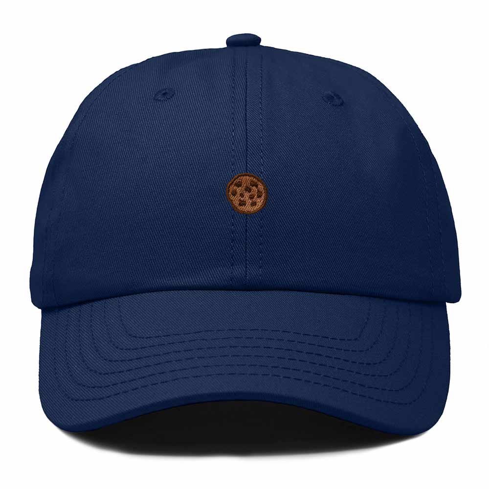 Dalix Cookie Embroidered Dad Hat Cotton Cap Adjustable Strap Chocolate Chip Dessert Low Profile Womens in Navy Blue