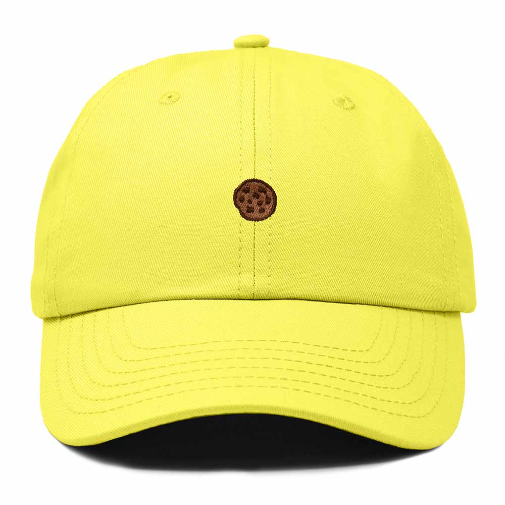Dalix Cookie Embroidered Dad Hat Cotton Cap Adjustable Strap Chocolate Chip Dessert Low Profile Womens in Yellow