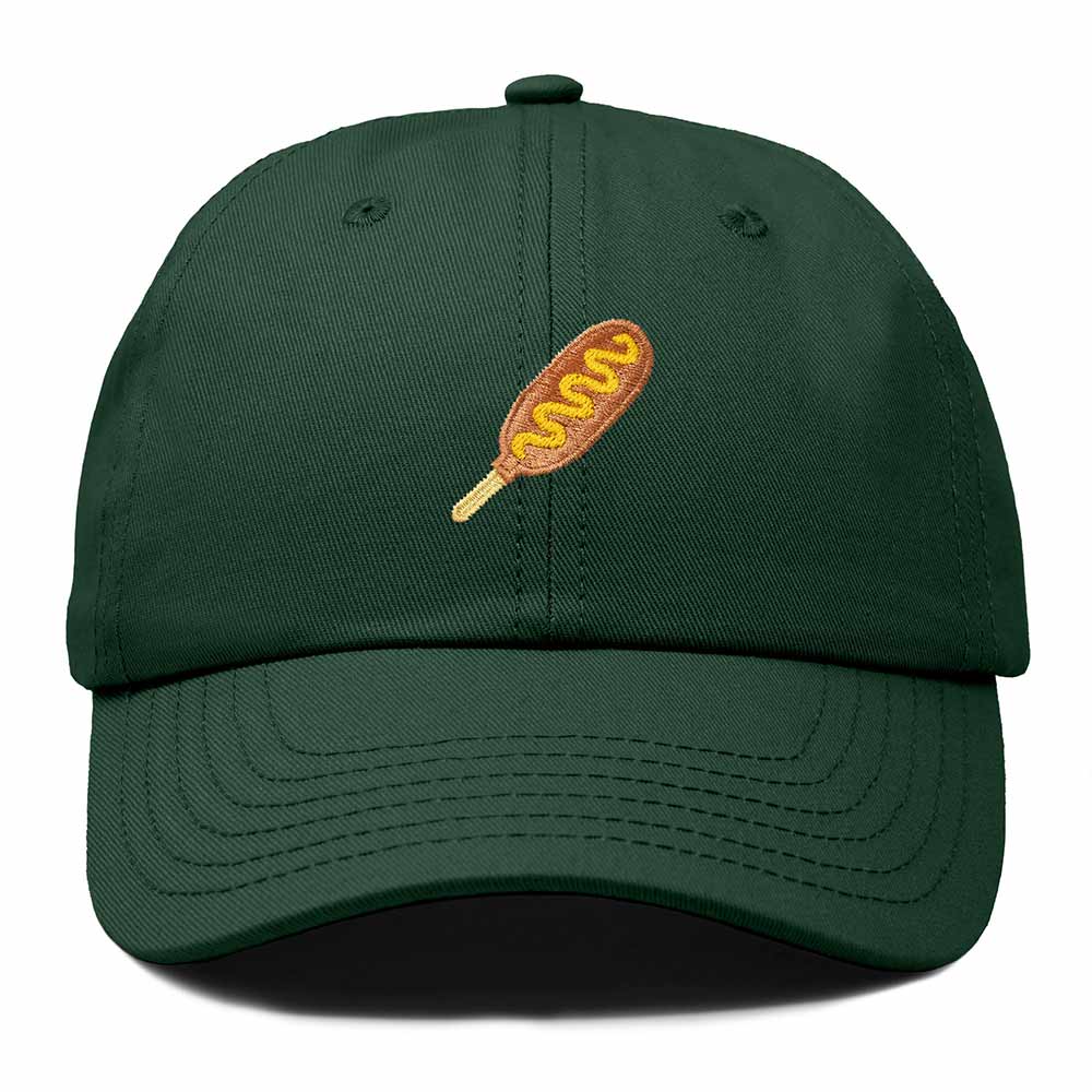 Dalix Corn Dog Embroidered Cotton Dad Hat Food Adjustable Baseball Cap Summer Outdoor Unisex Mens Womens in Dark Green