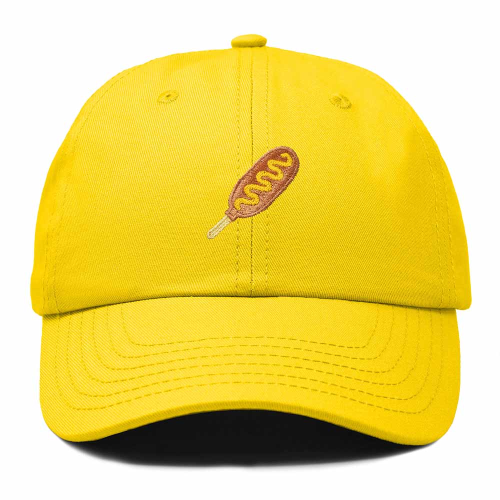 Dalix Corn Dog Embroidered Cotton Dad Hat Food Adjustable Baseball Cap Summer Outdoor Unisex Mens Womens in Gold