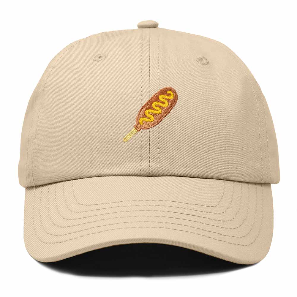 Dalix Corn Dog Embroidered Cotton Dad Hat Food Adjustable Baseball Cap Summer Outdoor Unisex Mens Womens in Khaki